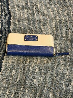 NEW Kate Spade Leather Wallet Blue Cream Zip Top Women's